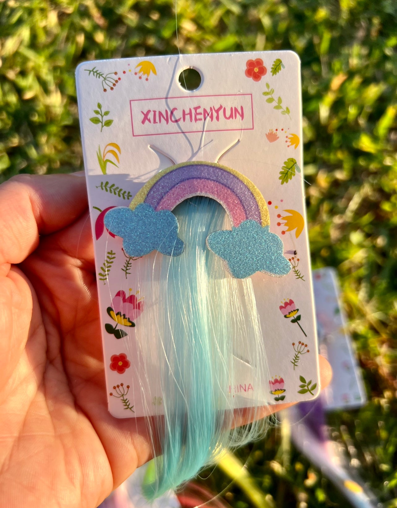 FAUX COLORFUL HAIR EXTENSION CLIP PASTEL RAINBOW